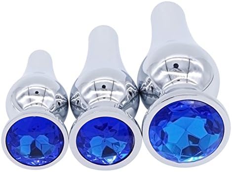 Heekan 3Pcs/Size Tapered-Shaped Stainless Steel Smooth Diamonds Toys Massager(Blue)