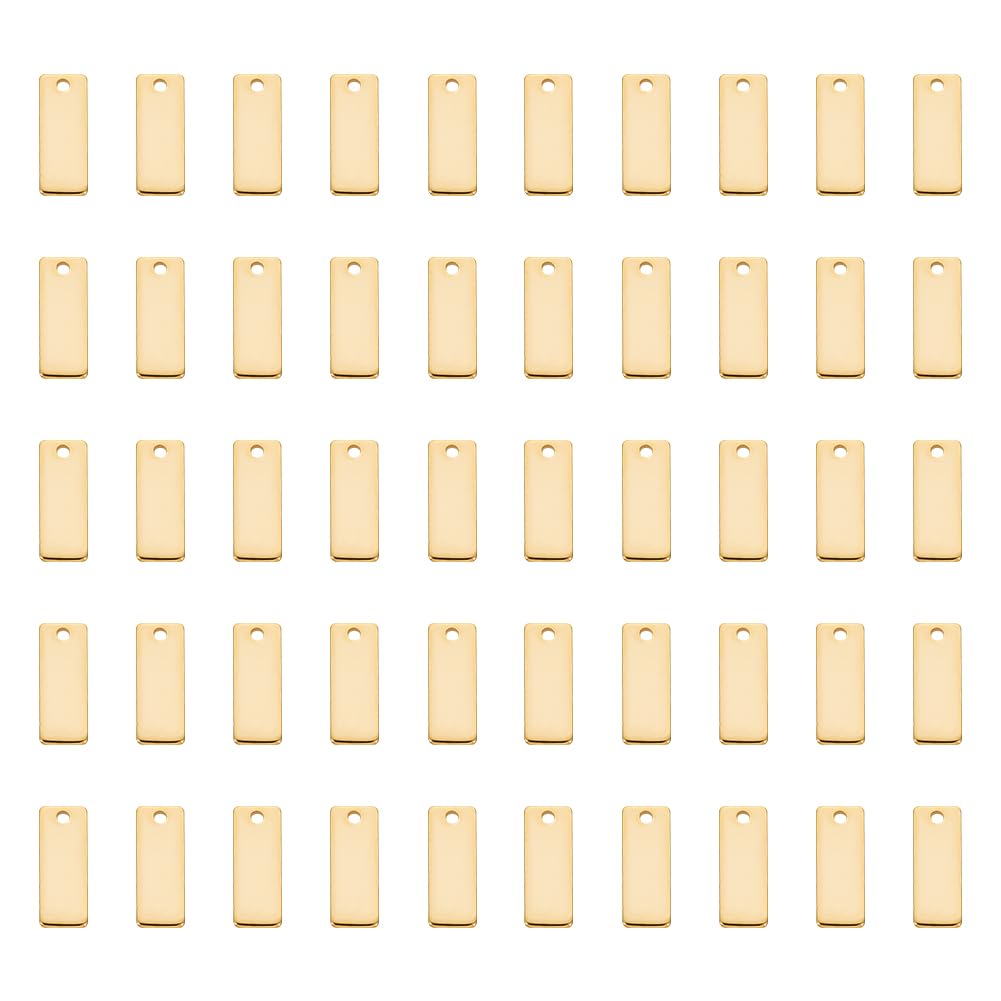 UNICRAFTALE about 50pcs Rectangle Stamping Blanks 201 Stainless Steel Charms 13x5mm Golden Stamping Blank Tag Pendants Blank Rectangle Small Dainty Pendants Charms for Bracelet Necklace Jewelry Making
