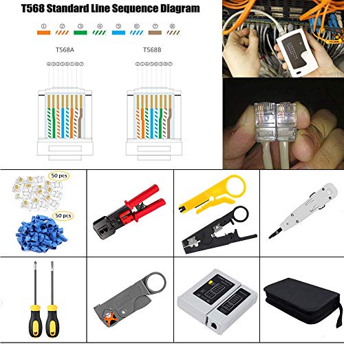 LEATBUY RJ45 Crimp Tool Set for RJ11/RJ12 Pass Through Cat5/Cat5e/Cat6 Crimping Tool for Regular End-Pass-Through with 50PCS Connectors, 50PCS Covers Network Wire Stripper Kit(RED) - Thumbnail 6