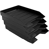 Acrimet 4 Tier Stackable Letter Tray Front Load, Letter Size, Stacking Document Desk Office Paper Organizer, Plastic, Black Color