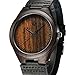 Tamlee Genuine Leather Men's Wooden Quartz Watch -Black Sandalwood