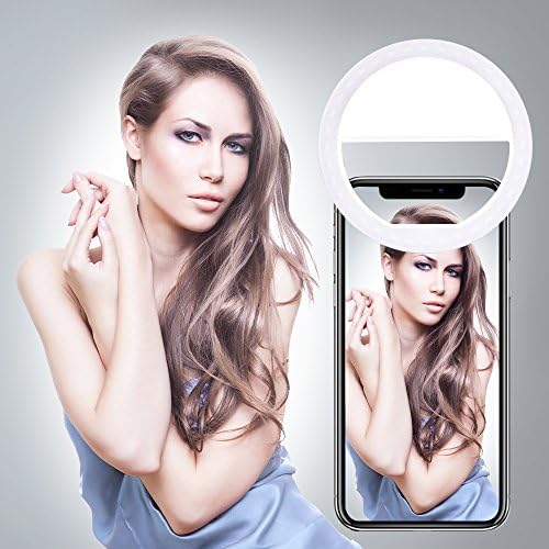 Ring Light, [Upgrade Version]Diyife Rechargeable Selfie Ring Light, 3-Level Brightness Adjustment Clip On 36 Highlight LED for Webcast and Applying Make Up for iPhone X 8 iPad Sumsung Galaxy etc.