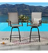 LOKATSE HOME Bar Height Swivel Outdoor Chairs High Back Patio Stools with Arms Set of 2 for Lawn ...