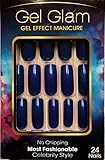 KISS GOLD FINGER GEL GLAM MANICURE GLUE ON LONG SQUARE 24 NAILS-GFC04 BLUE