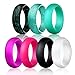 Egnaro Silicone Wedding Rings - 7 Rings Pack - Design For Women Size 4-8, Purple, Glitter Green, Glitter Black,Black,White, Rose Red,Green