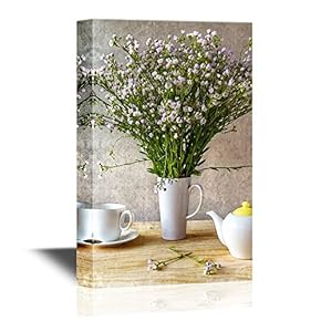 Canvas Wall Art - Still Life with a Bunch of Small White Florets and White China - Gallery Wrap Modern Home Art | Ready to Hang - 12x18 inches