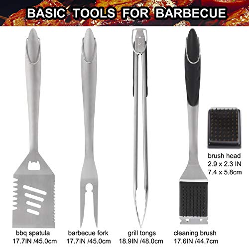 grilljoy 6pc Heavy Duty BBQ Grilling Tools Set - Extra Thick Stainless Steel Grilling Accessories with Black Portable Bag. Perfect BBQ Grill Set Gifts for Men Dad on Father's Day Birthday
