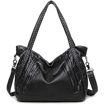 comicsahoy.com Mn&Sue Black Large Slouchy Soft Leather Women Handbag Braided Shoulder Tote Bag ...