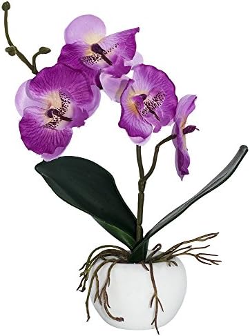 Haysoms Elegant Artificial Lilac Orchid in Round Vase, Fabric Purple, 6 x 6 x 19 cm