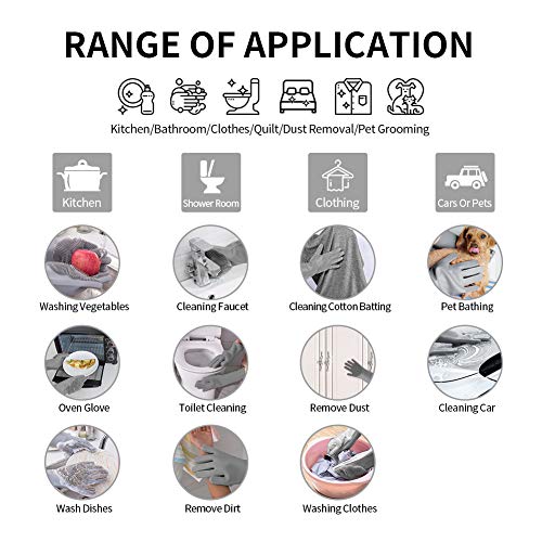 Magic Silicone Cleaning Gloves Dishwashing Scrubber - 1 Pair Reusable Dish Wash Scrubbing Sponge Gloves with Bristles, Great for Washing Dish, Kitchen, Car, Bathroom. (Gray) - Thumbnail 6