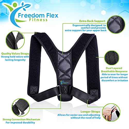 Back Posture Corrector for Both Women and Men - A Clavicle Brace to Support the Upper Correction of Medical Kyphosis - Provides Long Lasting Comfort for Perfect Upright Posture - Freedom Flex Fitness