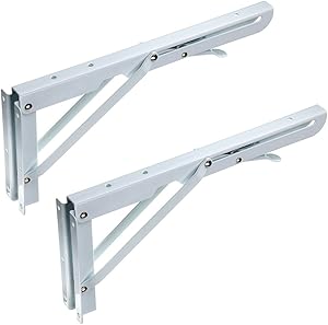 Sumnacon Sturdy Folding Shelf Brackets - Heavy Duty White Metal Triangle Table Bench Folding Shelf Bracket 12 Inch, 2 Pcs Folding Shelf Hinge Wall Mounted, Max Load 132lb