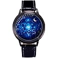 MINILUJIA LED Touch Screen Watch Unique Cool Watch Meteor Shower/Wish Tree Brain/Universe Milky Way/Simple Black Dial Watch with Soft Leather Strap Black Band