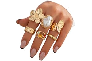 GAUEIOUR Chunky Gold Rings for Women Flower Knuckle Statement Ring Set French Baroque Style Retro Open Metal Rings Fashion St