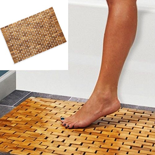 Luxurious Bamboo Bath Mat for Shower, Bath, Spa Or Sauna 27x19 Large by Precision Works LAVORIST