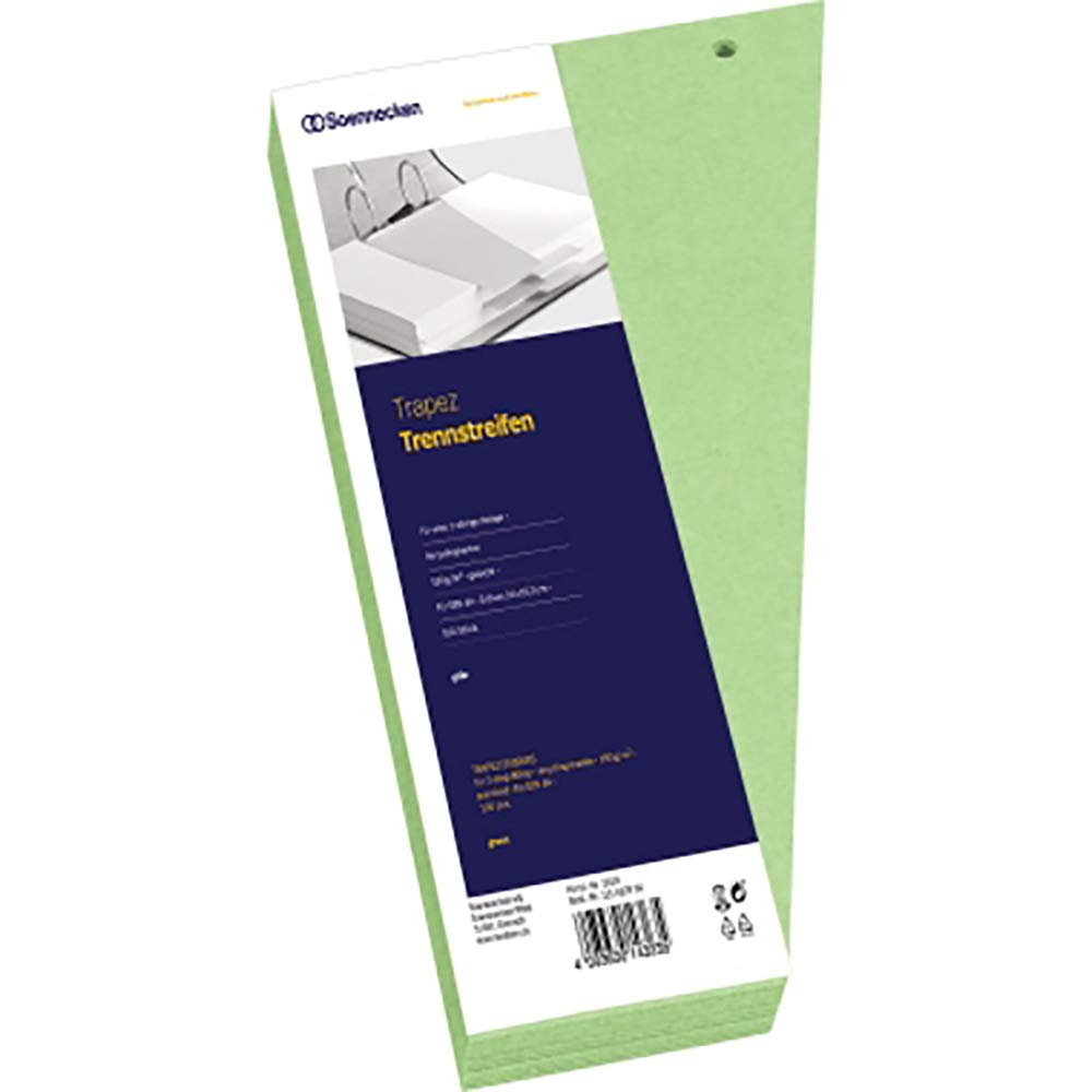 Soennecken Parting Strip Trapezoid Shape, 6.5 - 12.5 x 24 cm (H X B), Recycling Cardboard, 190 G/Qm, Green, 100 pcs/Pack.