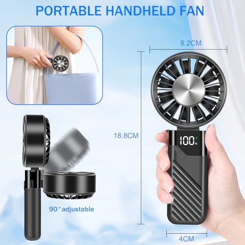 Feebee Portable Fan, Mini USB Hand Fan Small Portable Rechargeable Pocket Fan 5 Speed, 4000 mAh, Outdoor Battery Hand Fan for Office, Travel, Makeup, Camping (Black)