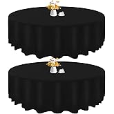 HAISIWLKJ 2 Pack 90 Inch Black Round Tablecloth for Round Table Washable Reusable Outdoor Polyester Fabric Decorative Table Cover for Dining, Buffet, Camping, Baby Shower, Party