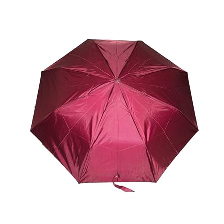 Polyester Nylon 3 Fold Maroon Umbrella with Protection for Rain and Sunlight