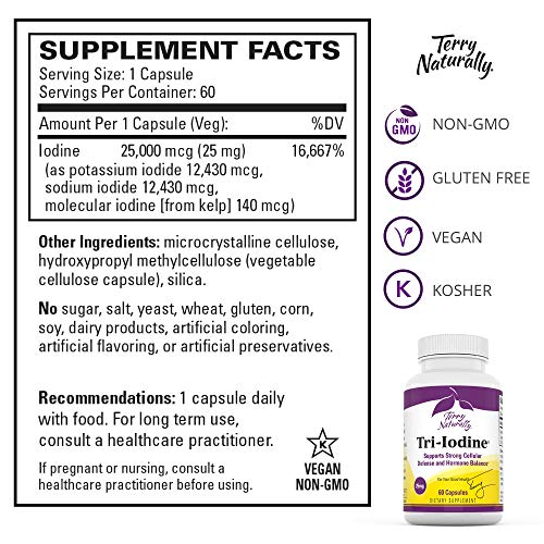 Terry Naturally TriIodine 25 mg 25000 mcg Iodine, 60 Vegan Capsules Supports Hormone