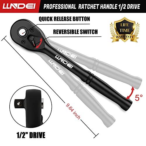 LLNDEI 1/2-inch Drive Impact Socket Set Metric with 10-inch 72