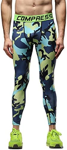 1Bests Men's Running Fitness Camo Compression Pants Gym Workout Quick Dry Thermal Baselayer Tights Leggings