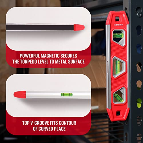 WORKPRO Torpedo Level 9Inch Level Tool with 3 Different