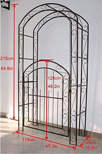 SYLJ Rosenbogen Torbogen aus Metall mit Tür, 215 x 115 x 43 cm Stereoskopischer Gartenbogen, witterungsbeständig,für… – Bild 8