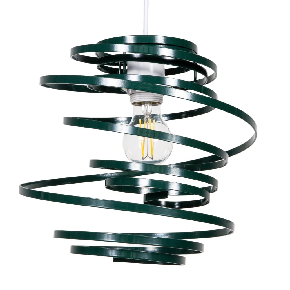 Modern Designer Dark Forest Green Gloss Metal Double Ribbon Spiral Swirl Ceiling Light Pendant Shade | 23cm Diameter | 60w Maximum by Happy Homewares