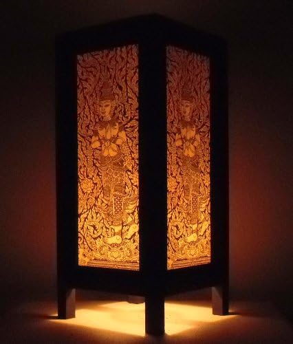 Thai Asian Vintage Handmade Lanna Wood Paper Lamp Lighting Satyr Buddha Oriental Design home decor Bedroom Decoration From Thailand