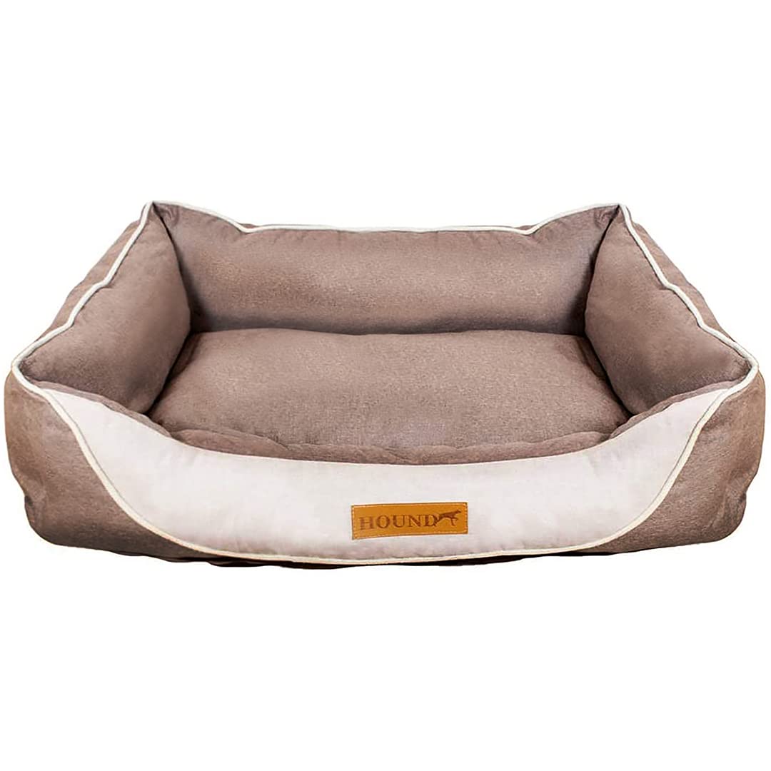 Hound Medium Dog Bed, Washable Rectangle Faux Linen Pet Bedding with Anti-Slip Bottom, Pet Sofa Basket for Small & Medium Breeds, Anti-Anxiety Puppy Bed | Brown, 65x50x20cm