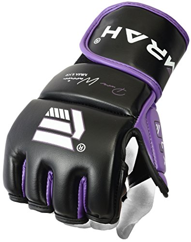 EMRAH Pro Style MMA Grappling Gloves Martial Arts Sparring Punching Bag Cage Fighting Maya Hide Leather Mitts UFC Training - X (Small, Purple)