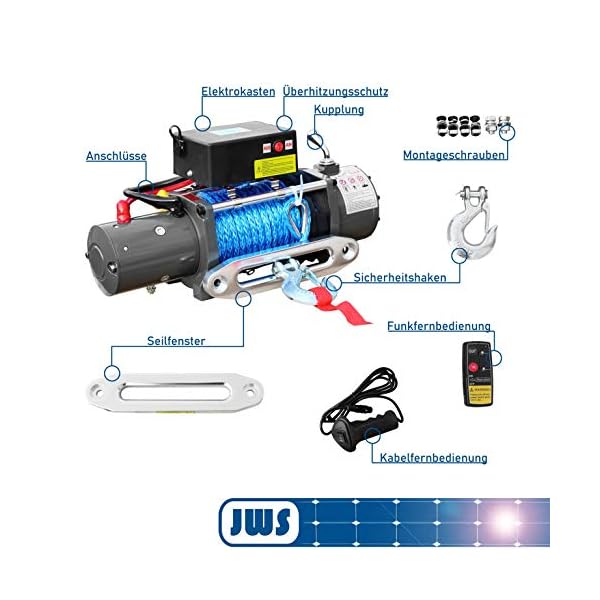 Elektrische Seilwinde 12â¯V â 13.000â¯lbs / 5.900â¯kg Zugkraft, Kunststoffseil 26â¯m, Funk- & Kabelfernbedienung, Winde fÃ¼r Offroad, AnhÃ¤nger & Forst – Bild 3