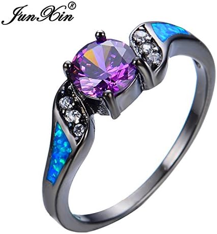Slyq Jewelry New Fashion Blue Opal White Round Zircon Purple Ring Black Gold Filled Wedding Jewelry For Women Anelli Donna