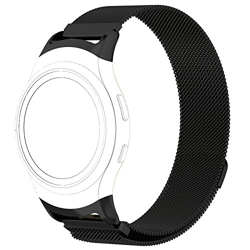 AWINNER Samsung Gear S2 Bands, Stainless Steel Milanese Loop Metal Replacement Accessories Bracelet Strap with Unique Magnet Lock for Gear S2 Smart Watch SM-R720 R730 Band (Black, Large)