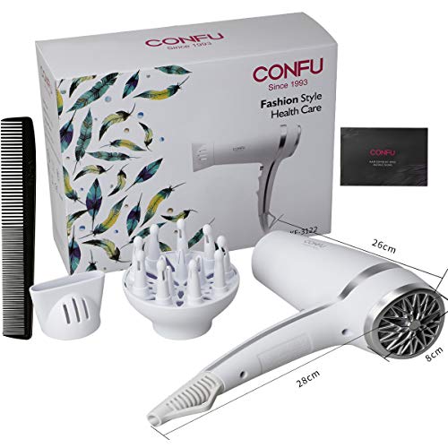 Lightweight Professional Ionic Hair Dryer CONFU 1875W Fast Drying Quiet Blow Dryer with 2 Speed 3 Heat Cool Setting Nozzle Diffuser Hairdryers Bag ETL Certified White - Thumbnail 6
