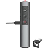 Metal Presentation Clicker for PowerPoint with 2‑in‑1 USB/Type C Receiver | Rechargeable Wireless Presenter Remote with Red Laser Pointer for Mac/Windows/Linux, Computer/Laptop, Google Slide/Keynote