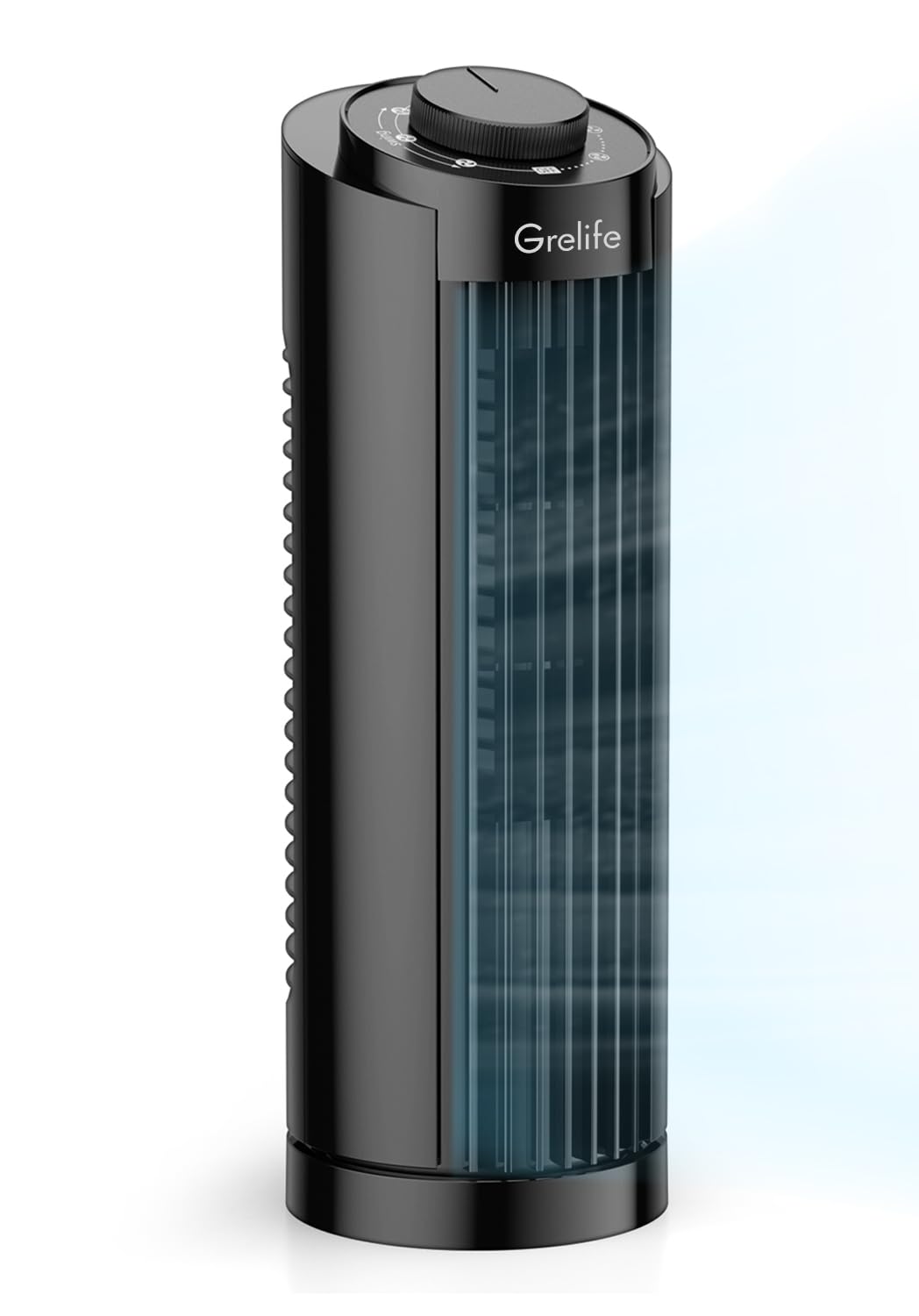 Photo 1 of Grelife 13 Inch Tower Fan with Remote Controls, 3 Speed Settings, 90° Oscillation, 7.5 Timer, Ultra Quiet (25dB), Bladeless Design, Space-Saving for Bedroom, Office, Home, Dorm - Black