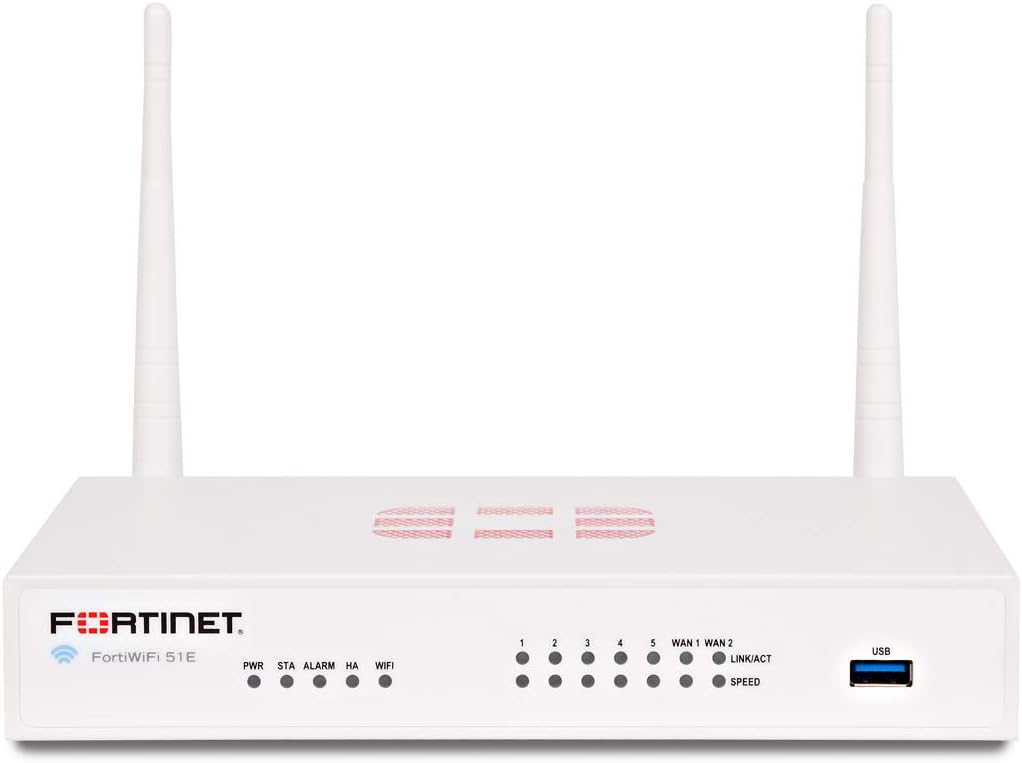 Fortinet FortiWiFi-51E Hardware Plus 1 Year 24x7 FortiCare and FortiGuard Unified (UTM) Protection FWF-51E-BDL-950-12