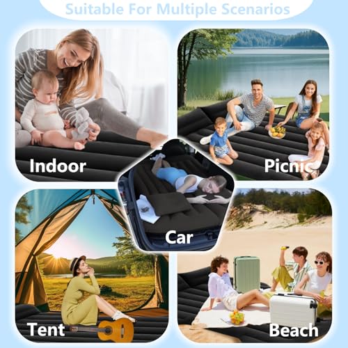 Colchon Coche, Colchón Inflable Cama para Model Y Asiento Trasero Tronco | Cama Hinchable Viajes Camping | Coche de Aire Libre Acampadas para SUV RV VAN Truck|195x130x15cm| Superficie de aglomeración