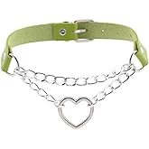 eYLun Women Heart Leather Choker Collar Necklace Goth Punk Rock Leather Pendant Necklaces