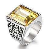 Boho Jewelry Mens Stainless Steel Cz Ring Vintage Large Charming Gemstone Band (11)