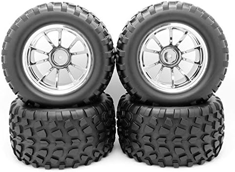 130mm RC 1/10 Monster Truck Bigfoot Tires Tyre &12mm HEX Wheel Rim Hub Silver Pack of 4