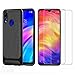 MISIDE Case for Xiaomi Redmi 7 Case,with Xiaomi Redmi 7 Screen Protector.3 in 1 Scratch Resistant Slim Shockproof Carbon Fiber Cover + 9H Tempered Glass Screen Protector(Black)