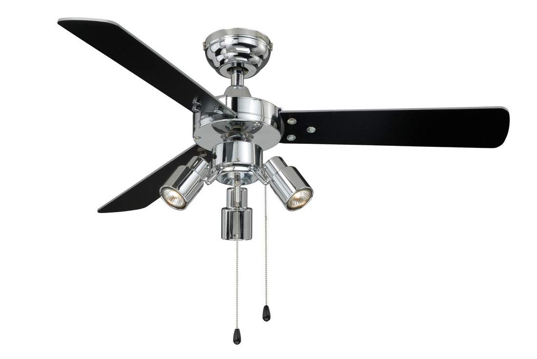 aireRyder - Cyrus Ceiling Fan with Lighting, Quiet Fan with Pull Switch in Shiny Chrome Design, Reversible Blades in Black/Silver, Diameter 107 cm, (Colour: Chrome & Black/Silver)
