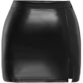 winkbay Women's Plus Size Leather Skirt High Waisted Split Hem Bodycon Mini Skirts
