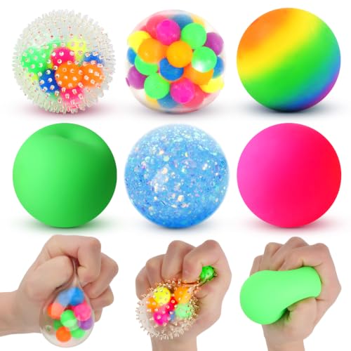 Stress Balls for Kids Adults: 6 Pack Sensory Fidget Squishy Balls, Soft Calm Down Toys for Classroom Prize Box, Office Desk Travel Toys, Birthday Party Favor Gifts for Boys Girls
