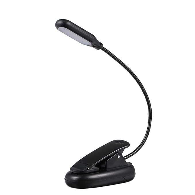 Walmeck 5 LED 2 Light Colors 3 Illumination Modes Table Lamp Desk Light with Clamp Clip Base Battery Powered Operated with USB Charging Port for Music Stand Bookshelves Office Computer Desk Headboard