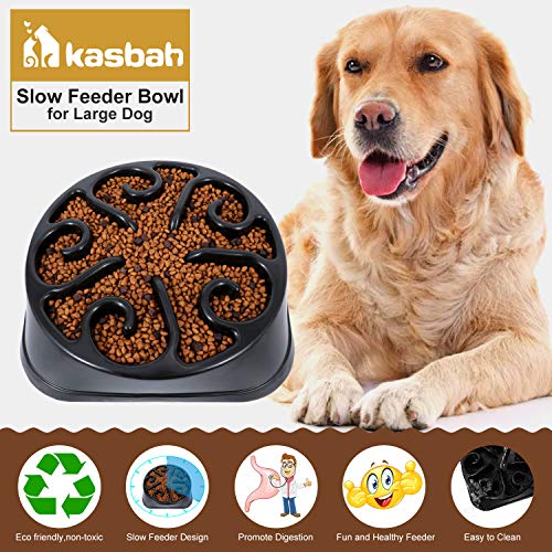KASBAH Dog Slow Feeder Bowl, Puzzle Bowl for Large Dogs, Anti-Choke Large Dog Bowl Anti-Gulping Slow Food Feeding Dishes Interactive Bloat Stop Dog Bowls, Black