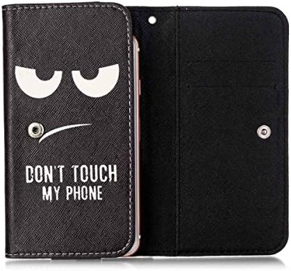 POSH Mobile E600 6.0" Smartphone Case,Universal Wallet Clutch Bag Carrying Flip PU Leather Protective Case with Card Slots for POSH Mobile Titan Max HD E600 6.0" - Don't Touch My Phone Style